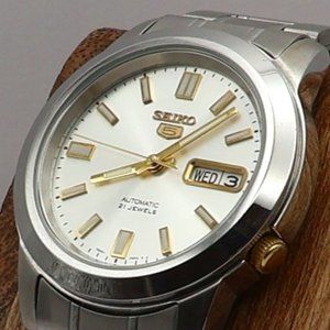 Seiko 5 Automatic -Stainless Steel- White Dial- Gold Hands and Indices -21 Jewel